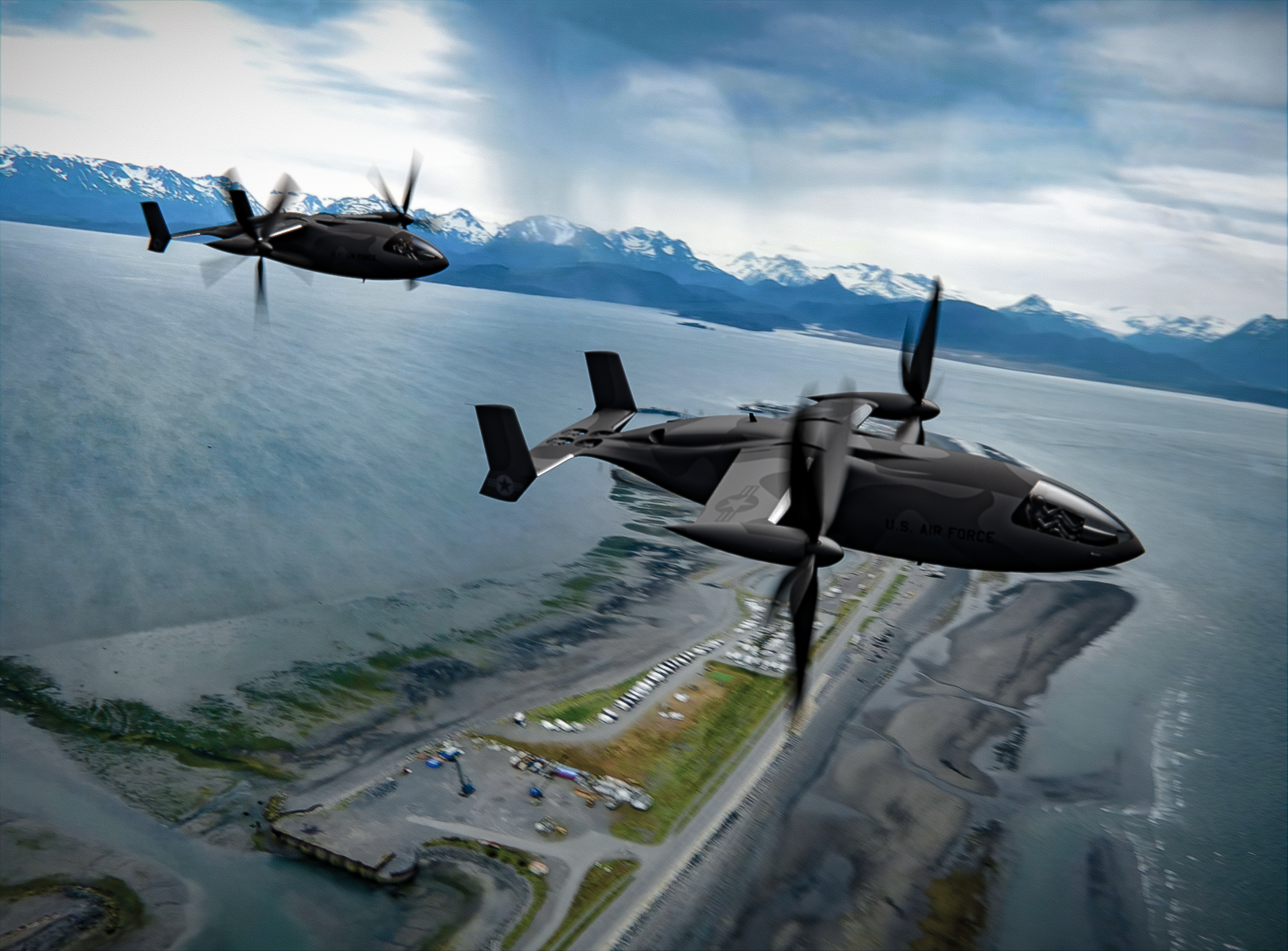 2-flight of militarized Sys fly over Homer, AK